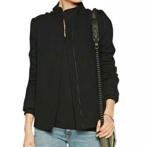 Vince Black Wool Military Style Back Pleat Short Coat Jacket Pea Coat Sz 8